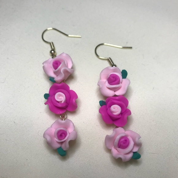 Resin Rose Flower Gold Plated Drop Earrings Handcrafted 🦄3 for $15 /4 for $20🦄 - Picture 3 of 4